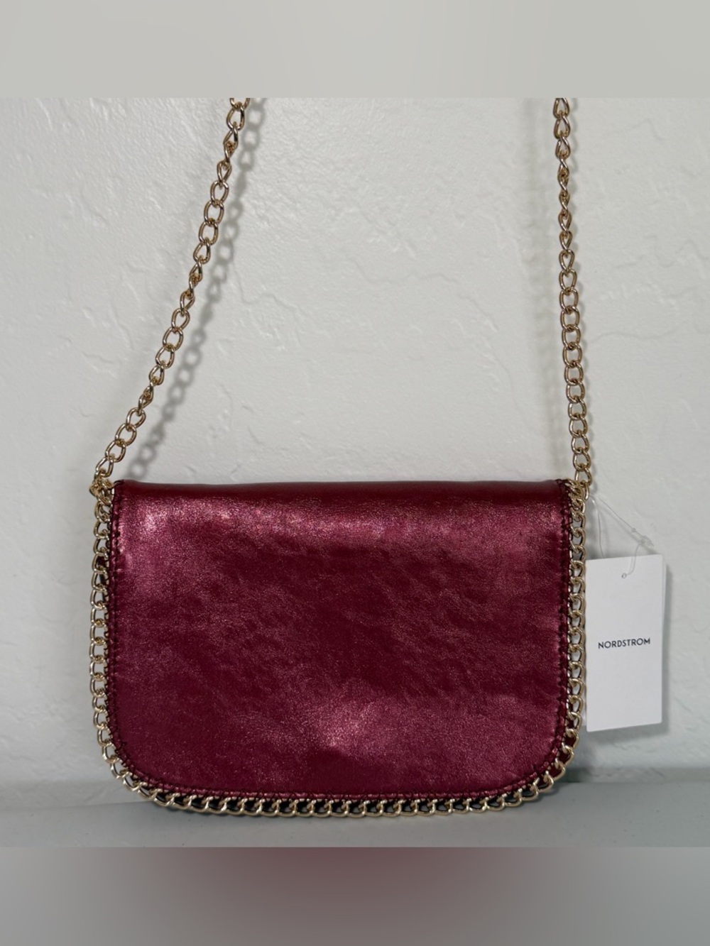 Nordstrom Metallic Burgundy Crossbody with Gold Chain
